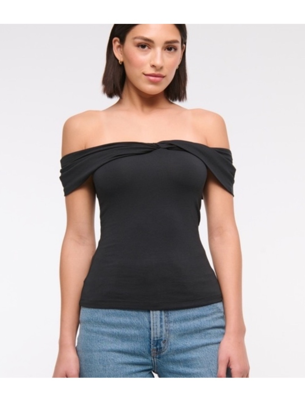 Abercrombie & Fitch Black Off-Shoulder Twist Top